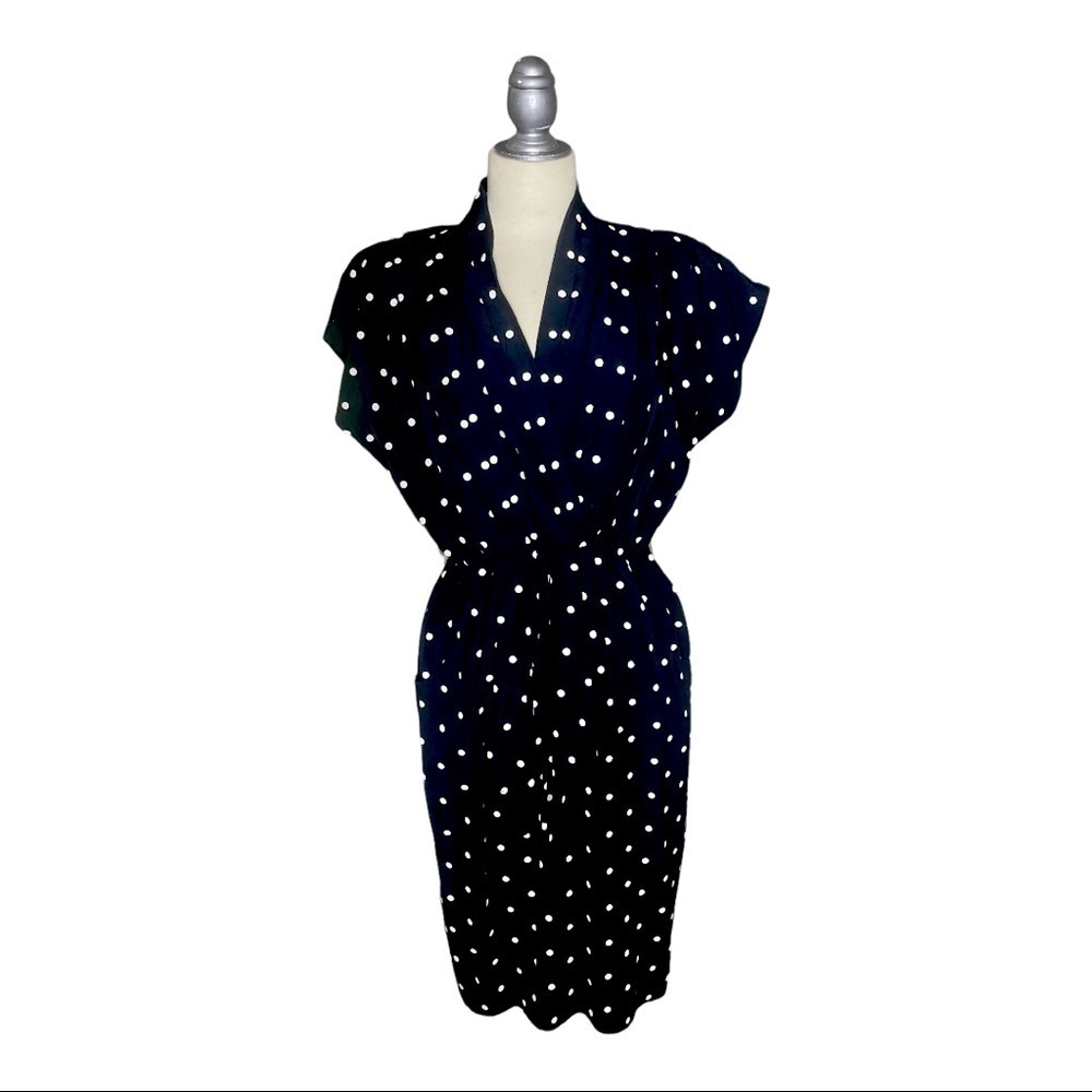 Vintage Union Made Katie Petites Black White Polka Dot Pleat Top Dress 5/6